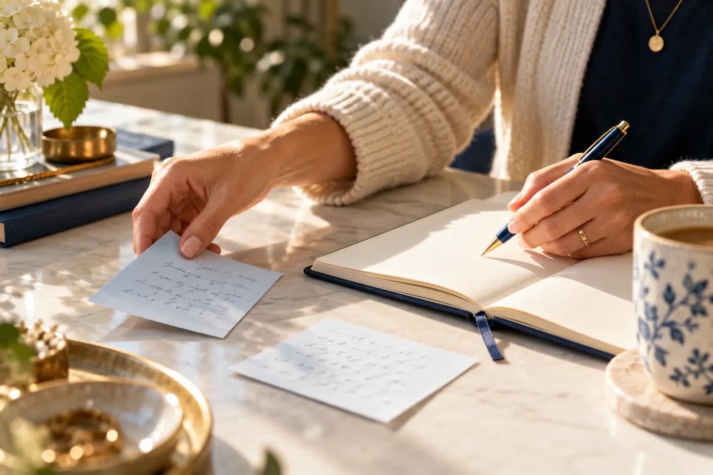 A client using a guided journal for reflection