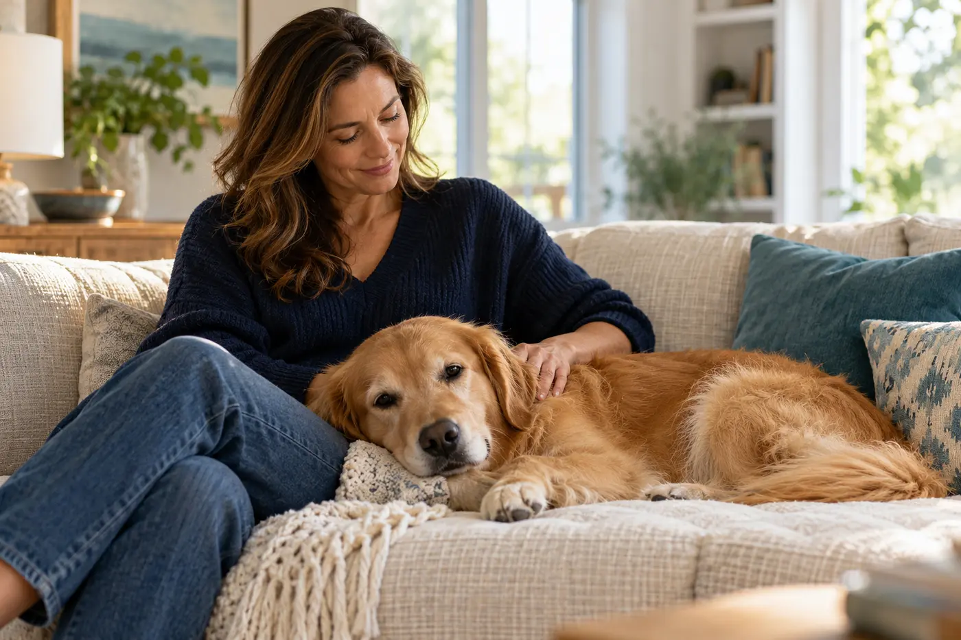 A dog resting with its caregiver